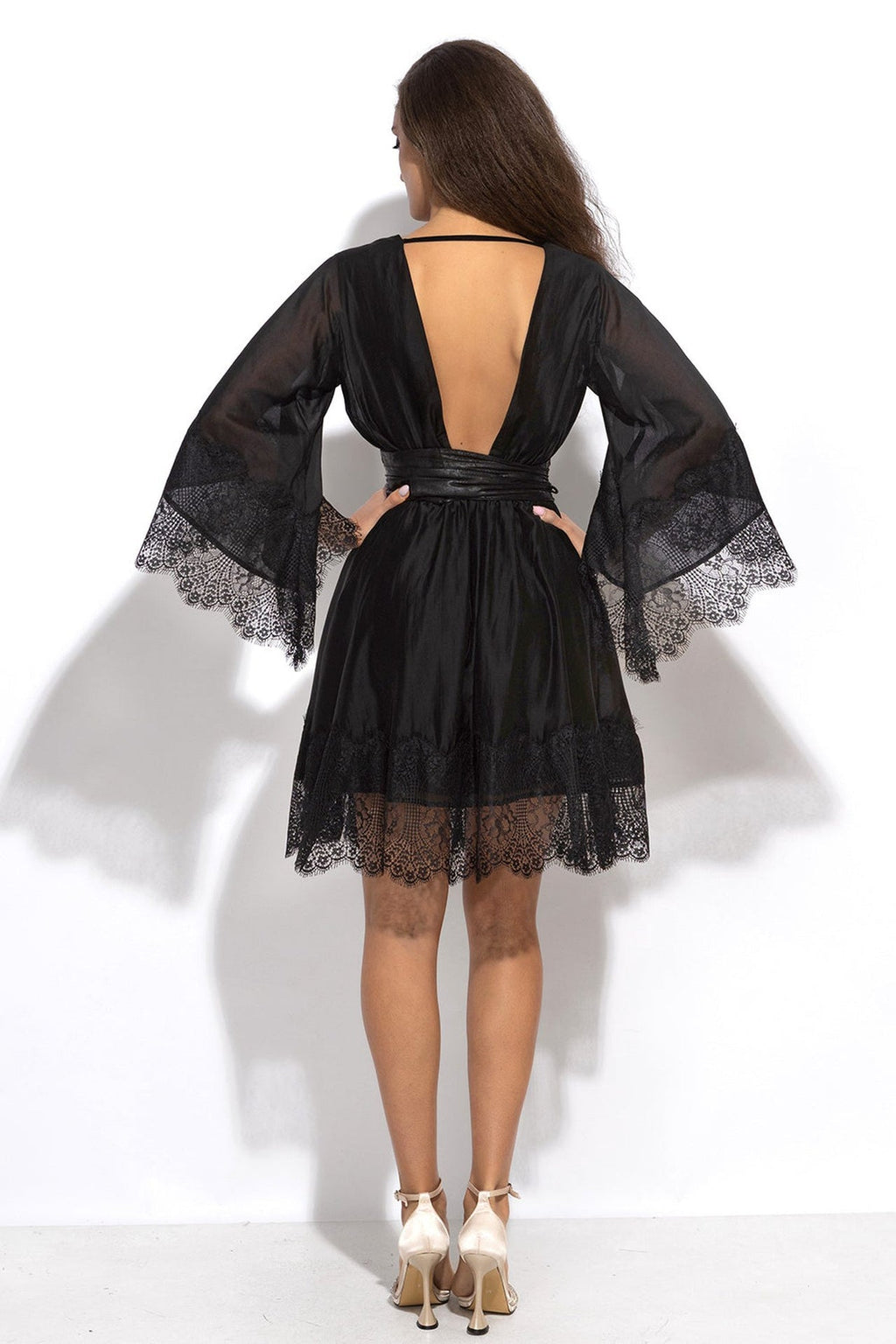 SHORT BLACK LYOCELL DRESS WITH LACE - ESSENTIALS