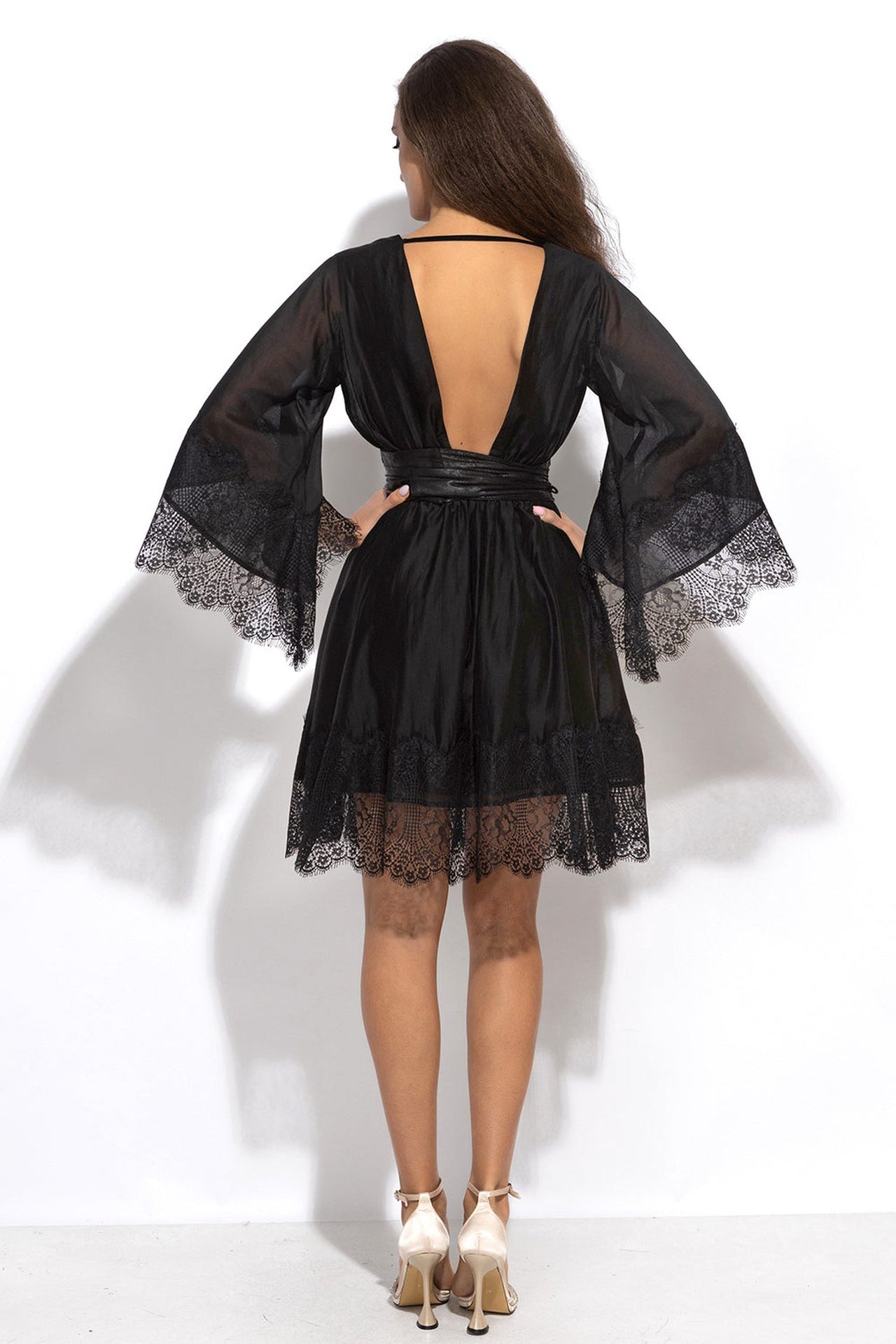 SHORT BLACK LYOCELL DRESS WITH LACE - ESSENTIALS - Fashion Roots