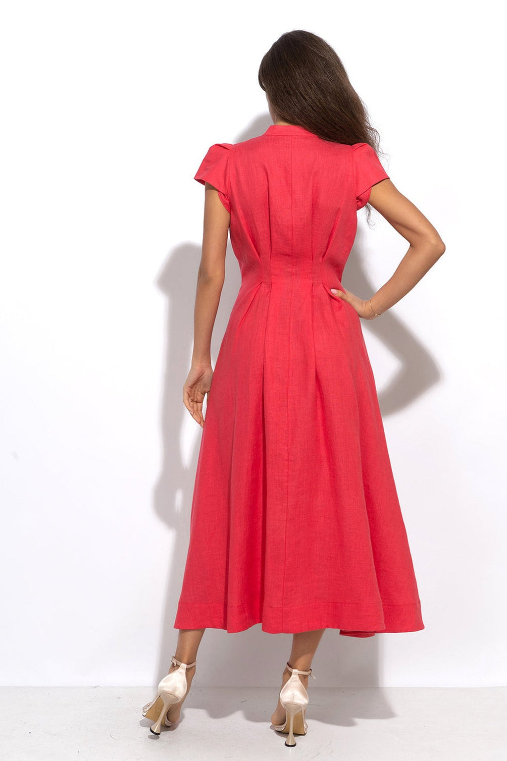LONG FLARED LINEN DRESS IN FUCHSIA - ESSENTIALS - Fashion Roots