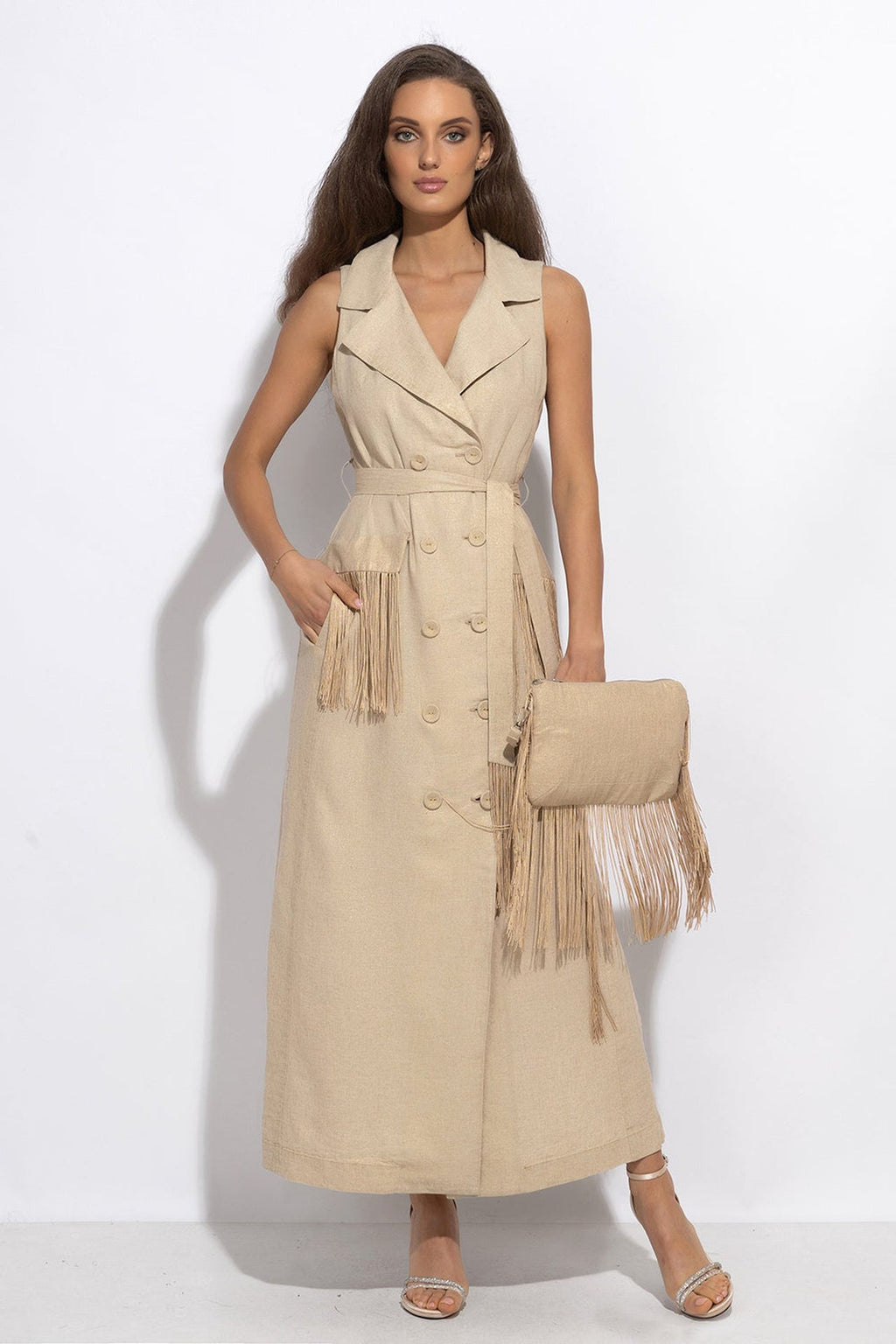 CLUTCH IN GOLDEN LINEN - ESSENTIALS - Fashion Roots