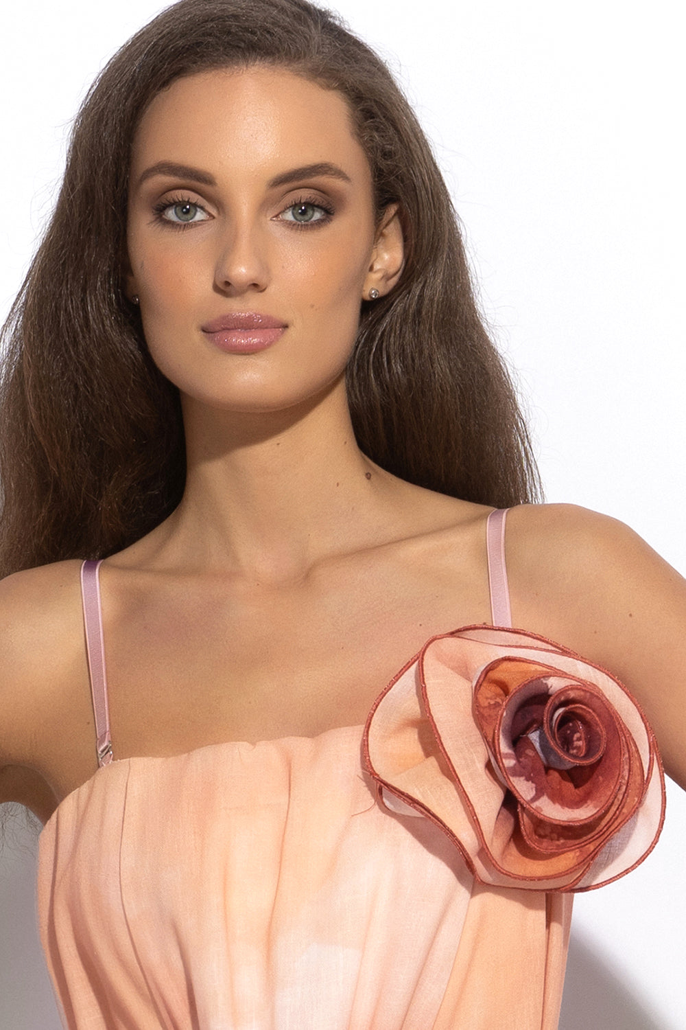 A-LINE CORSET LINEN DRESS WITH FLORAL DETAILS - ANCIENT TOWN