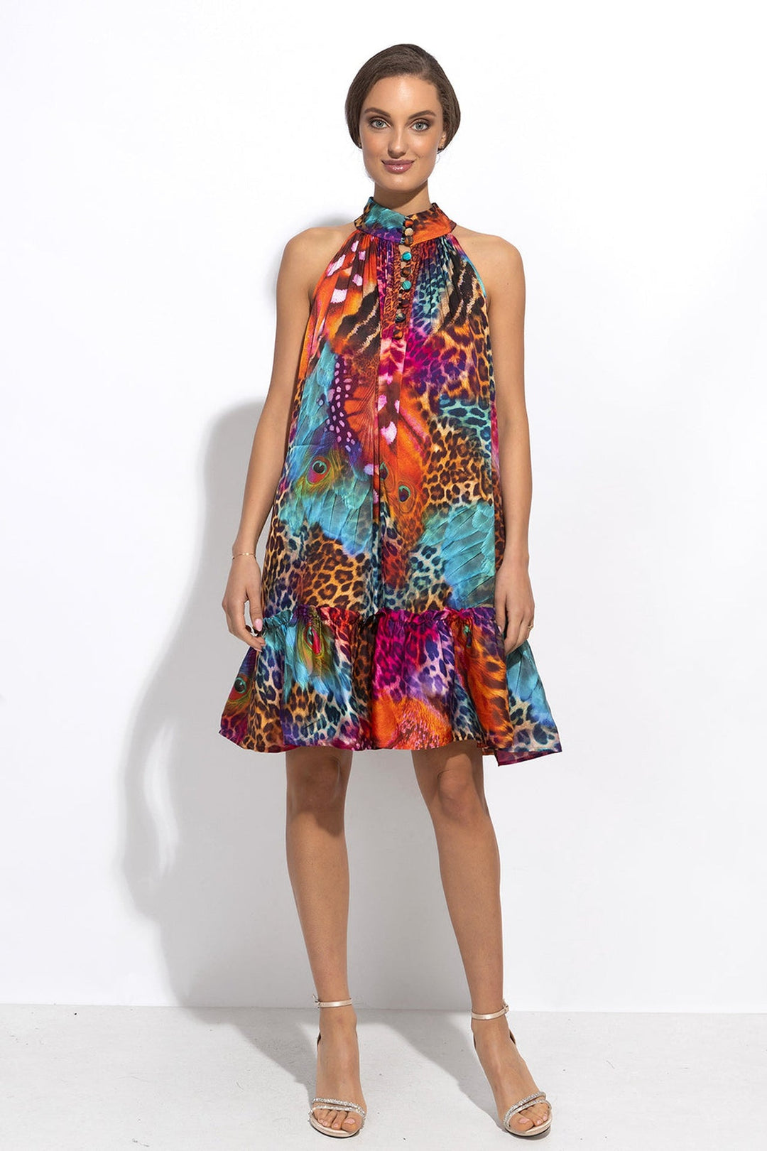 FLARED VISCOSE DRESS - LEO NEON WILD JIORO РАЗКРОЕНА РОКЛЯ ОТ ВИСКОЗА - LEO NEON WILD JIORO