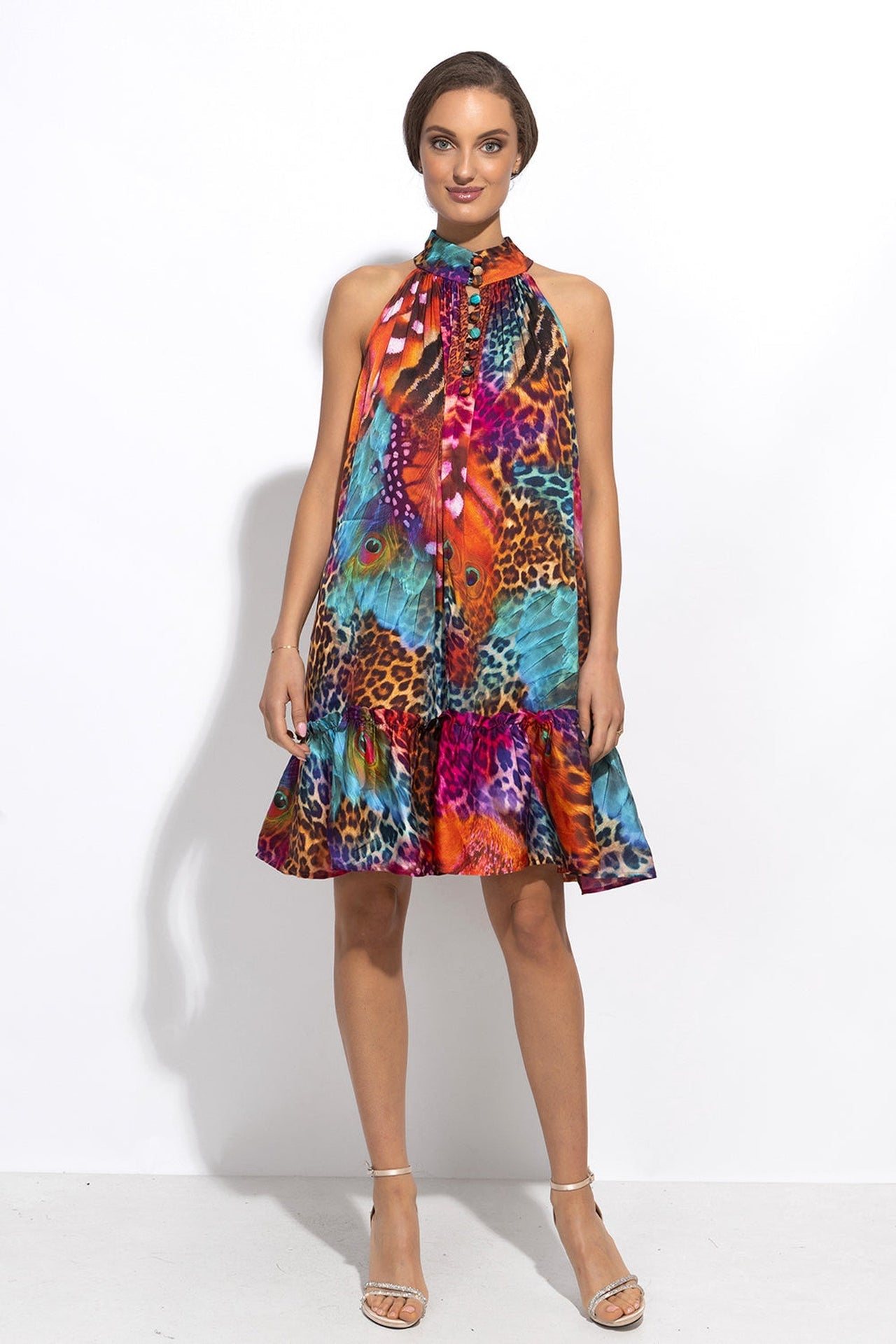 FLARED VISCOSE DRESS - LEO NEON WILD - Fashion Roots