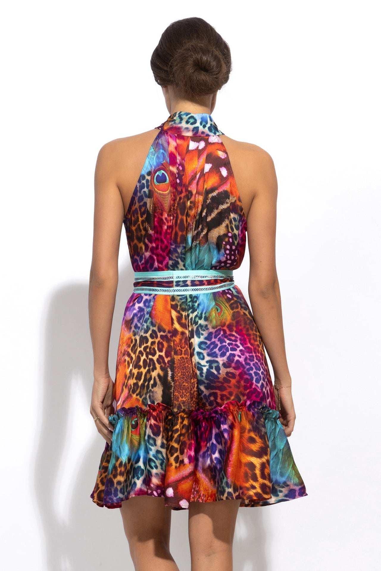 FLARED VISCOSE DRESS - LEO NEON WILD