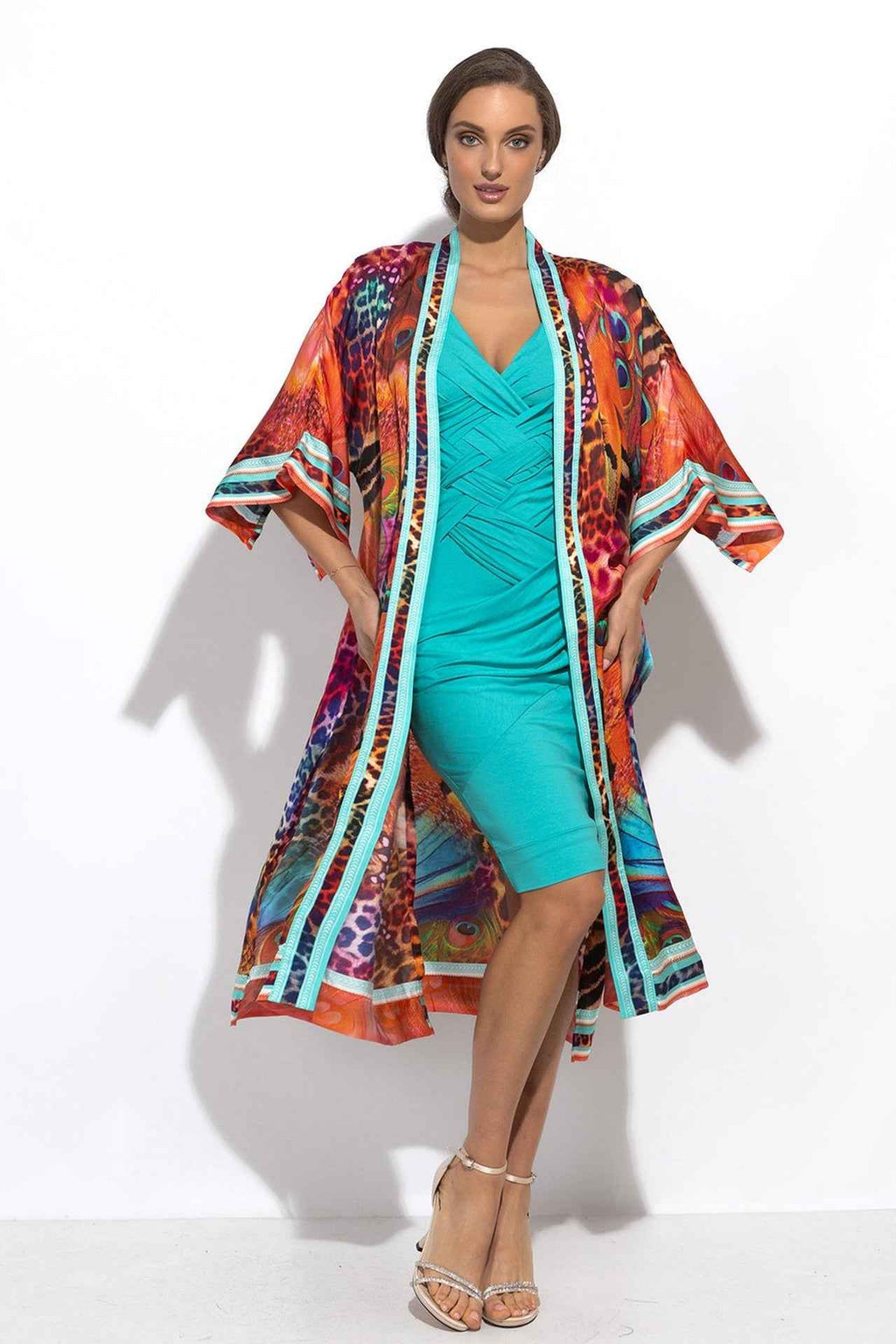VISCOSE DRESS WITH TWISTED DETAILS IN TURQUOISE – ESSENTIALS