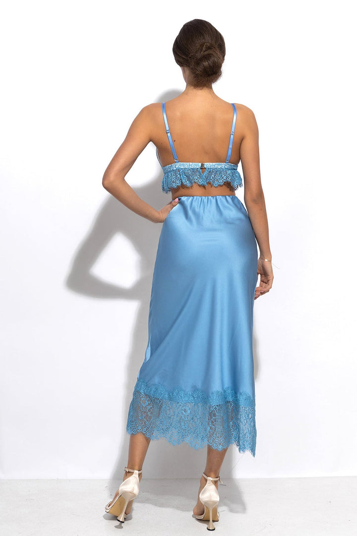 FLARED SKIRT WITH LACE TRIM IN SKY BLUE - ESSENTIALS JIORO РАЗКРОЕНА ПОЛА С ДАНТЕЛА В НЕБЕСНО СИНЬО – ESSENTIALS JIORO
