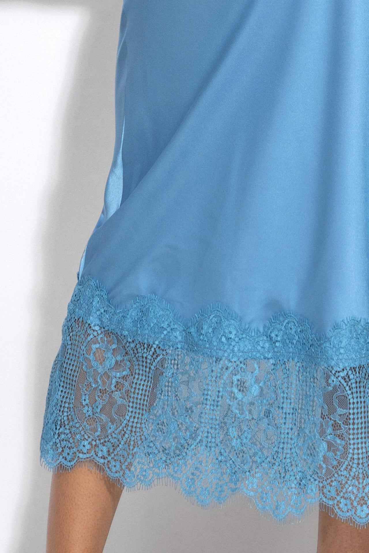 FLARED SKIRT WITH LACE TRIM IN SKY BLUE - ESSENTIALS