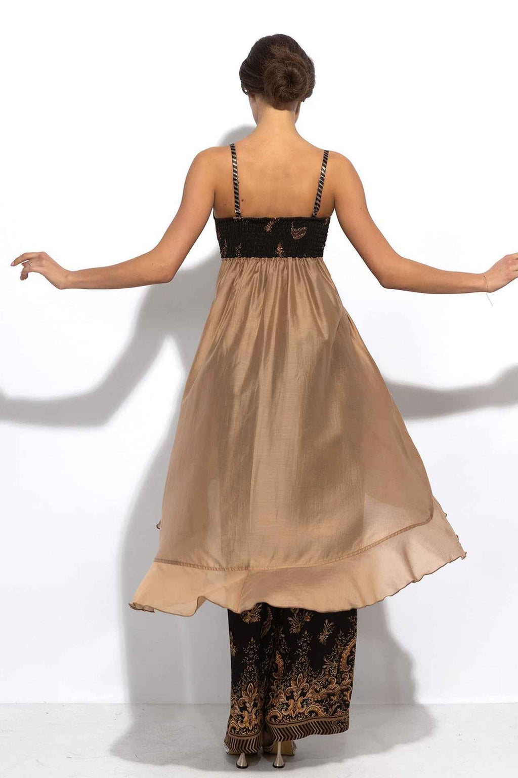 LYOCELl AND VISCOSE LONG RUFFLED TUNIC - GOLDEN STRIPES