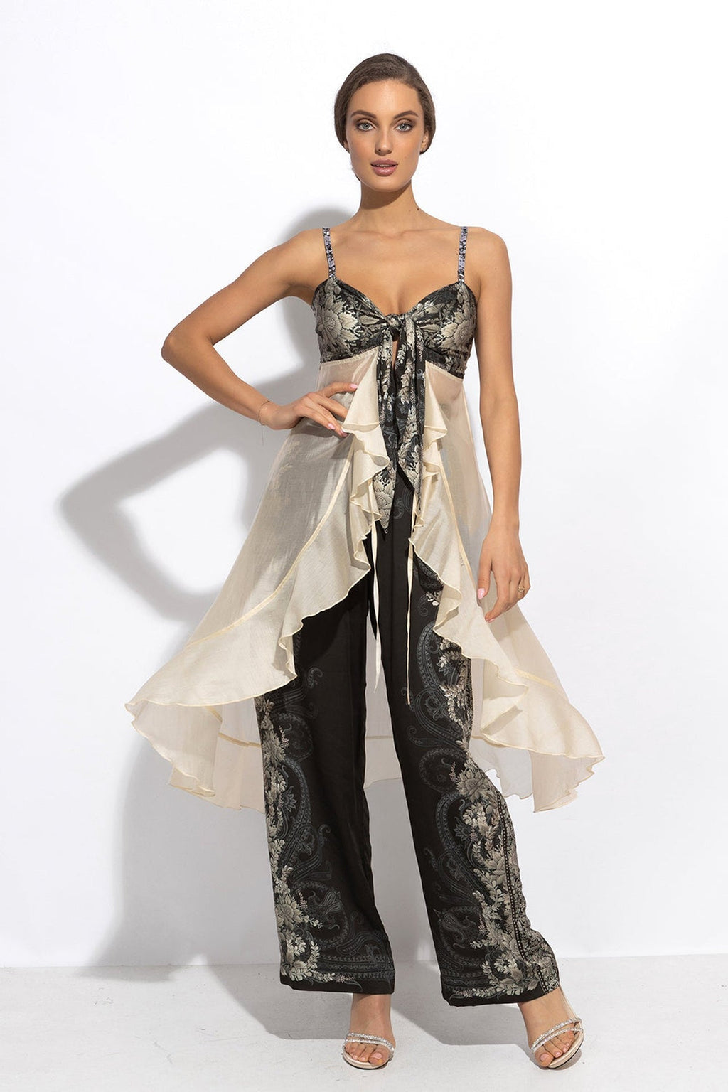 LYOCELl AND VISCOSE LONG RUFFLED TUNIC - FROZEN LOTUS JIORO ДЪЛГА ТУНИКА С ВОЛАНИ ОТ ЛИОСЕЛ И ВИСКОЗА – FROZEN LOTUS JIORO
