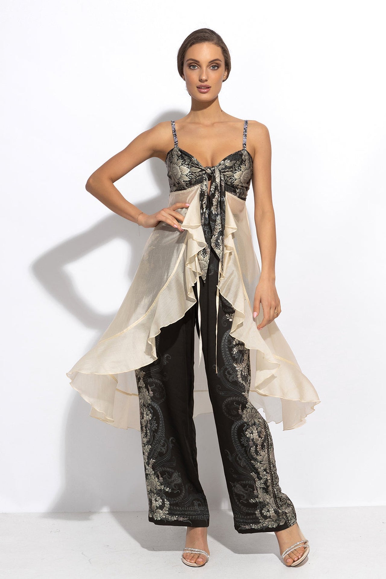 VISCOSE WIDE-LEG TROUSERS WITH ELASTIC WAIST – FROZEN LOTUS