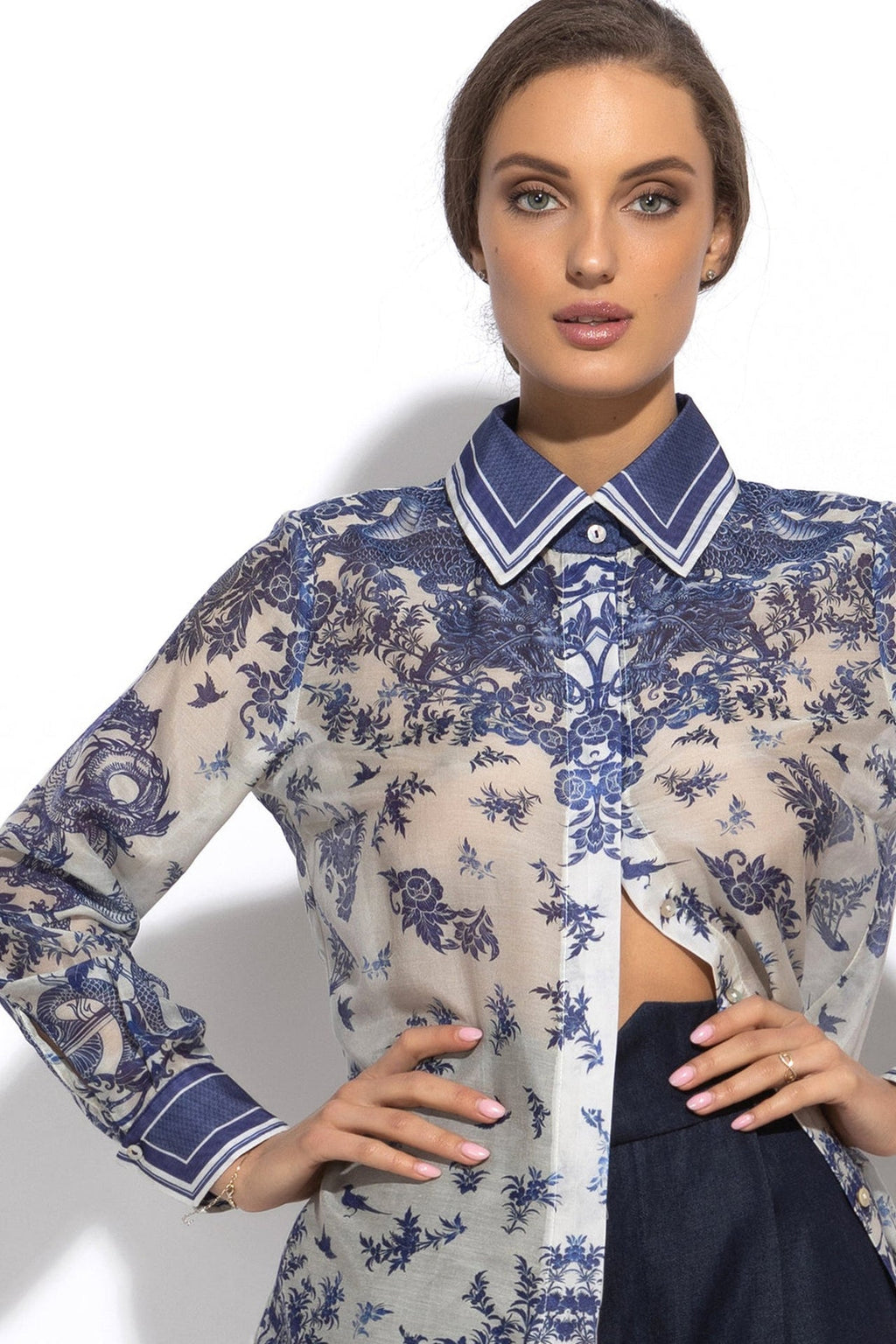 SILK VISCOSE LONG SHIRT - ASIA SKY JIORO ДЪЛГА РИЗА ОТ ВИСКОЗА С КОПРИНА - ASIA SKY JIORO