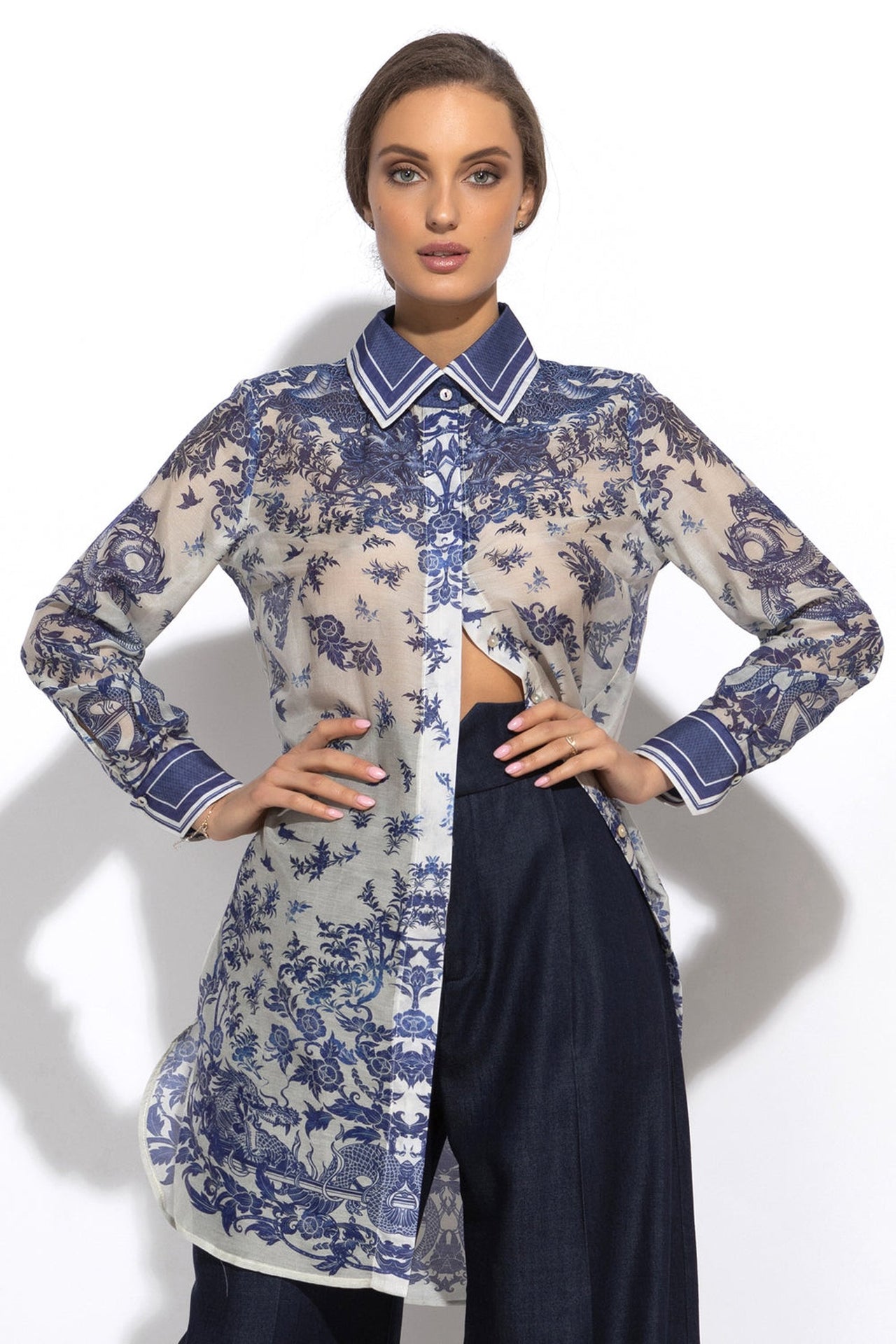 SILK VISCOSE LONG SHIRT - ASIA SKY JIORO ДЪЛГА РИЗА ОТ ВИСКОЗА С КОПРИНА - ASIA SKY JIORO