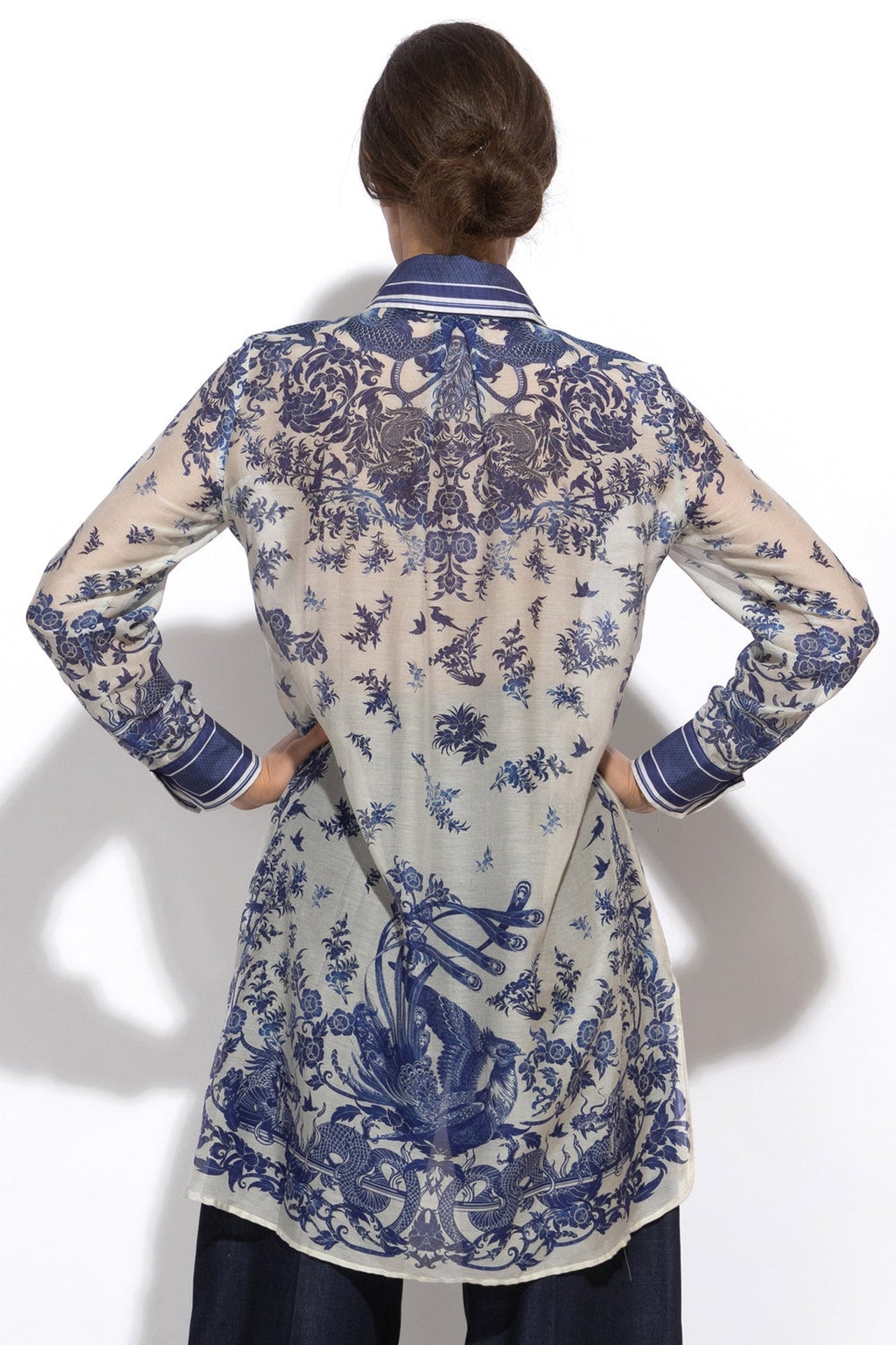 SILK VISCOSE LONG SHIRT - ASIA SKY - Fashion Roots