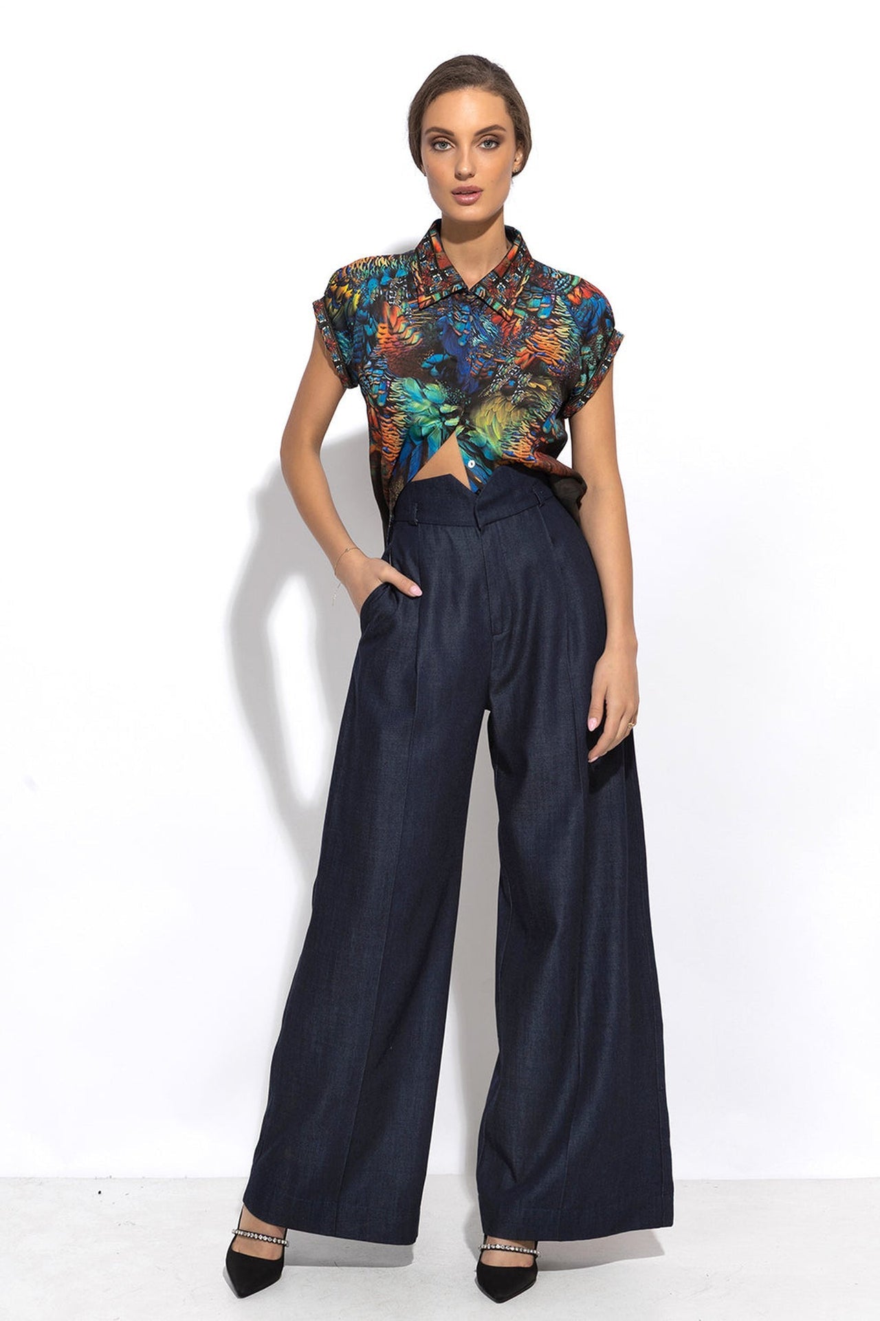 TENCEL DENIM PANTS WITH HIGH WAIST AND WIDE LEG - ESSENTIALS JIORO ПАНТАЛОН ОТ ТЕНСЕЛ ДЕНИМ С ВИСОКА ТАЛИЯ И ШИРОК КРАЧОЛ - ESSENTIALS JIORO