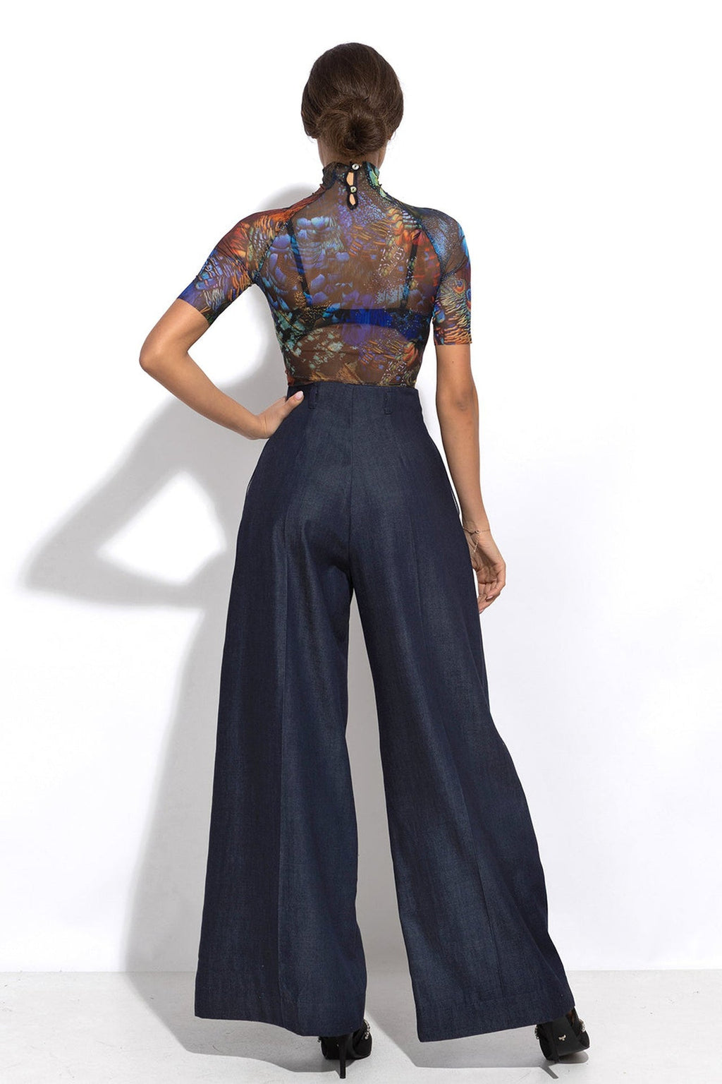 TENCEL DENIM PANTS WITH HIGH WAIST AND WIDE LEG - ESSENTIALS - Fashion Roots