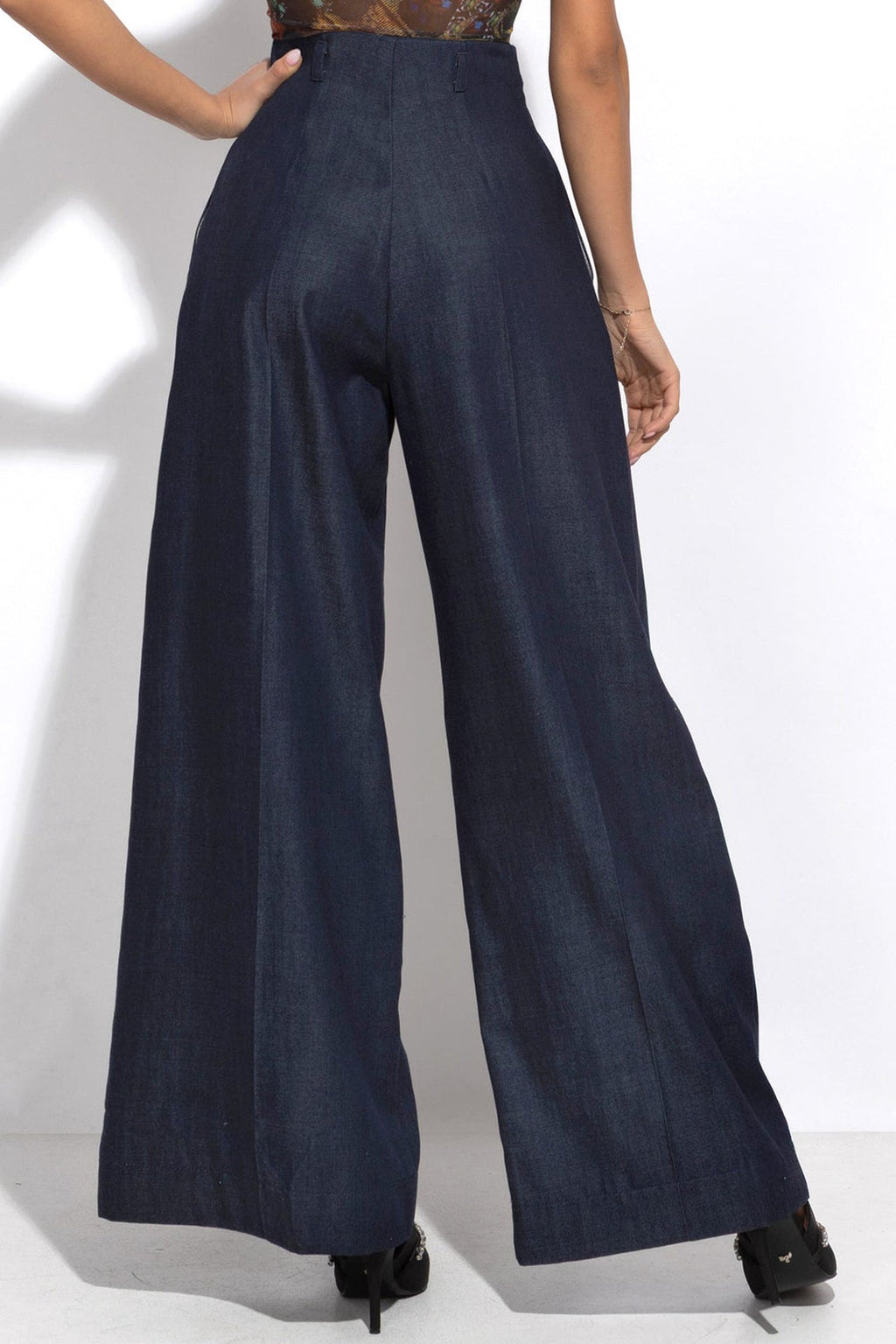 TENCEL DENIM PANTS WITH HIGH WAIST AND WIDE LEG - ESSENTIALS - Fashion Roots