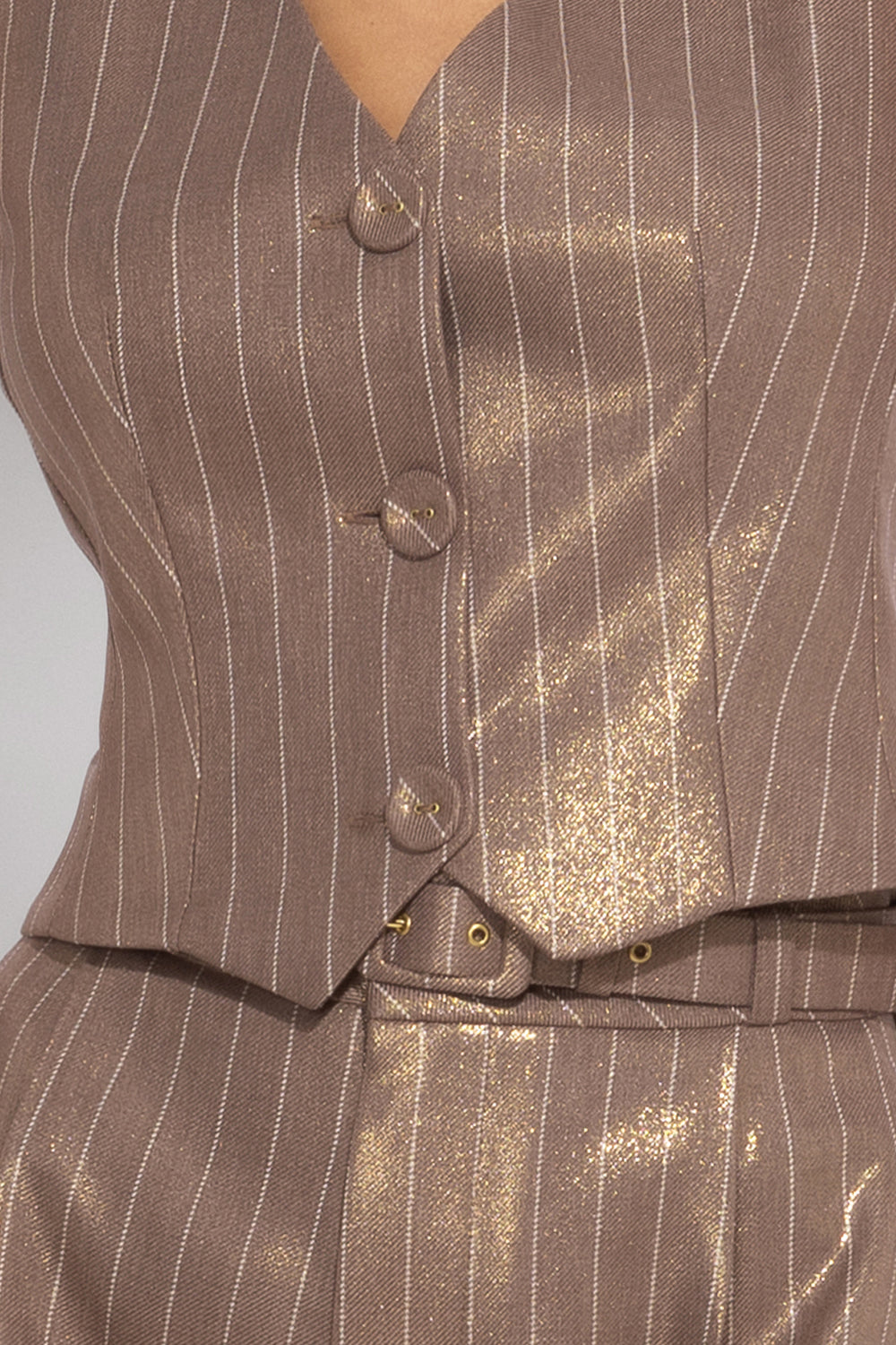 STRIPED VISCOSE BLEND VEST IN BEIGE - ESSENTIALS