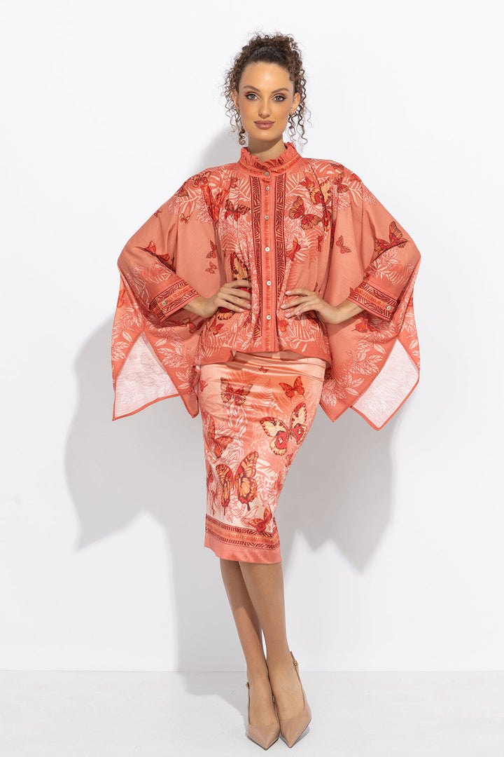 SQUARE TUNIC WITH RUFFLED COLLAR - PAPAYA BUTTERFLIES JIORO  ПРАВОЪГЪЛНА ТУНИКА С ЯКА С НАБОРИ - PAPAYA BUTTERFLIES JIORO