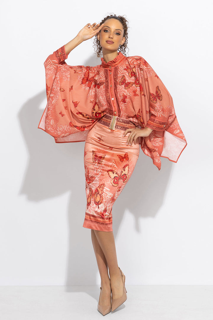 SQUARE TUNIC WITH RUFFLED COLLAR - PAPAYA BUTTERFLIES JIORO  ПРАВОЪГЪЛНА ТУНИКА С ЯКА С НАБОРИ - PAPAYA BUTTERFLIES JIORO