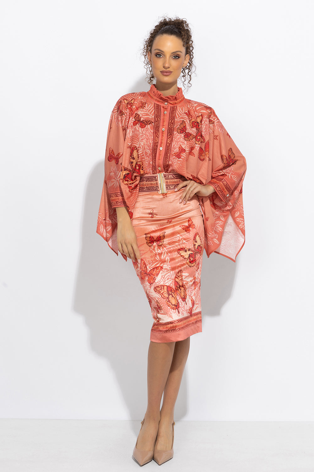 SQUARE TUNIC WITH RUFFLED COLLAR - PAPAYA BUTTERFLIES JIORO  ПРАВОЪГЪЛНА ТУНИКА С ЯКА С НАБОРИ - PAPAYA BUTTERFLIES JIORO