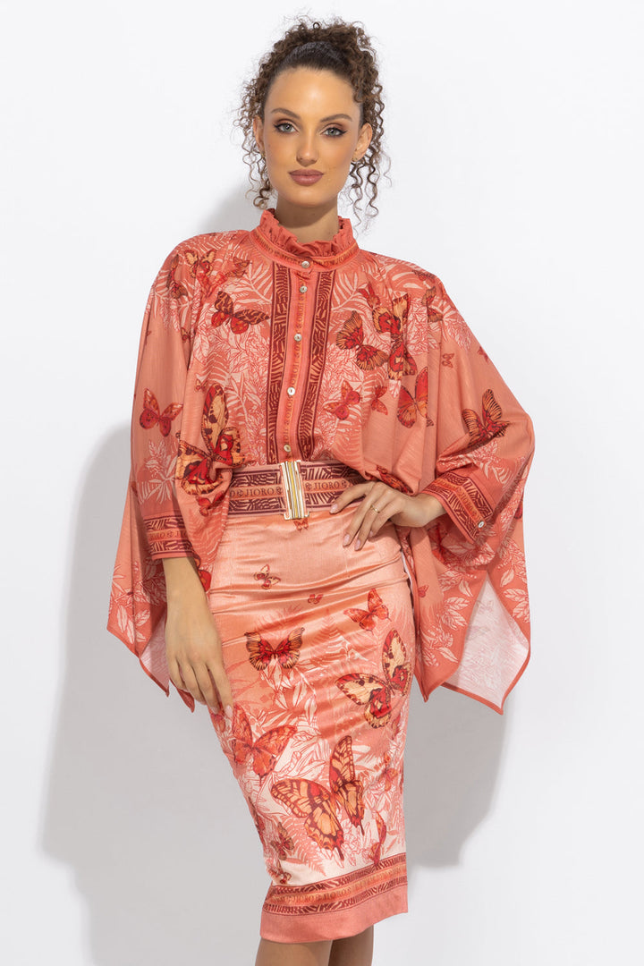 SQUARE TUNIC WITH RUFFLED COLLAR - PAPAYA BUTTERFLIES JIORO  ПРАВОЪГЪЛНА ТУНИКА С ЯКА С НАБОРИ - PAPAYA BUTTERFLIES JIORO