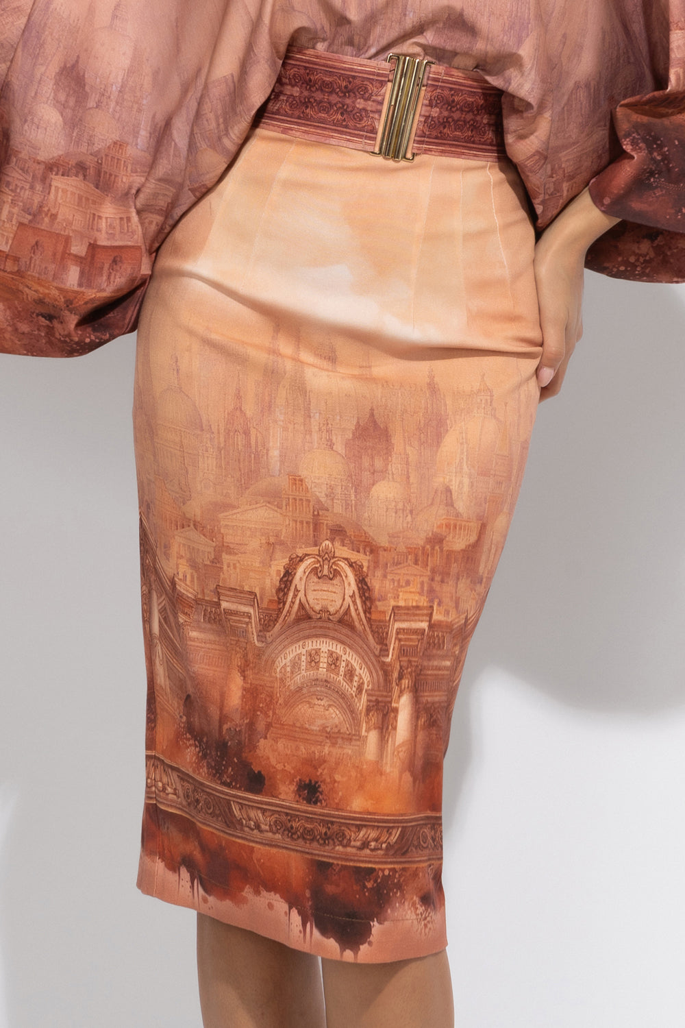 PENCIL COTTON TWILL SKIRT WITH ELASTIC WAIST - ANCIENT TOWN JIORO ПОЛА ДО КОЛЯНОТО ОТ ПАМУЧЕН ТВИЛ - ANCIENT TOWN JIORO