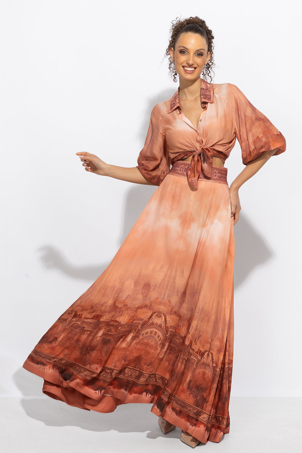 LONG VISCOSE SKIRT WITH ELASTIC WAIST AND SIDE POCKETS - ANCIENT TOWN