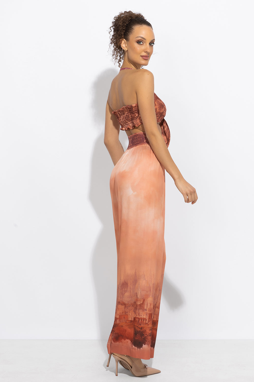 VISCOSE WIDE-LEG TROUSERS WITH ELASTIC WAIST - ANCIENT TOWN