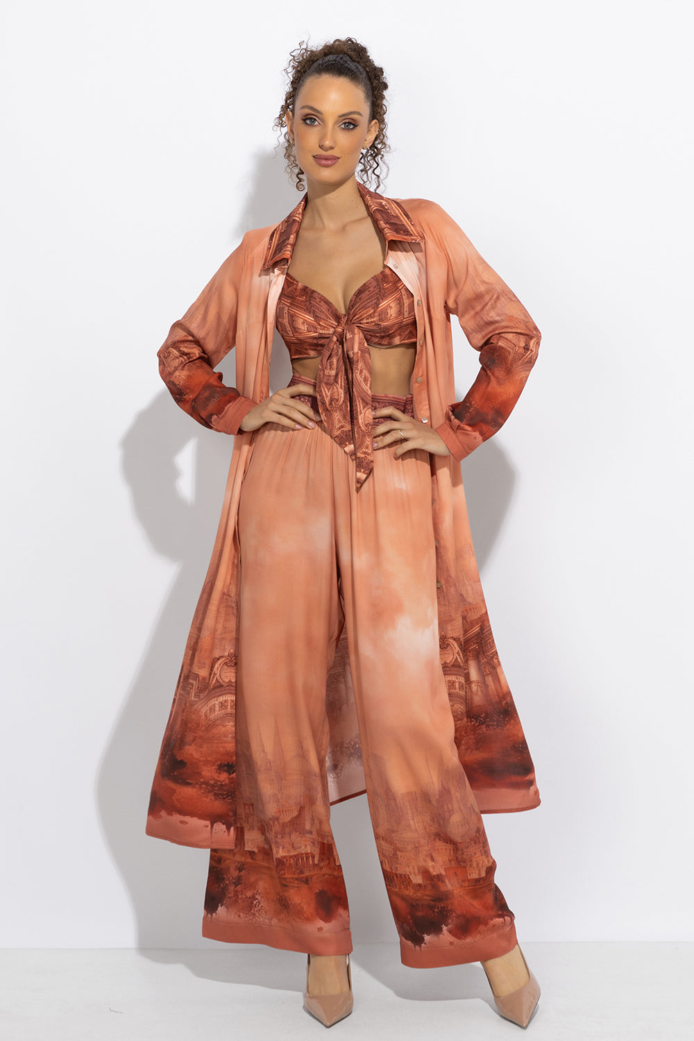VISCOSE SHIRT DRESS WITH DETACHABLE BELT - ANCIENT TOWN