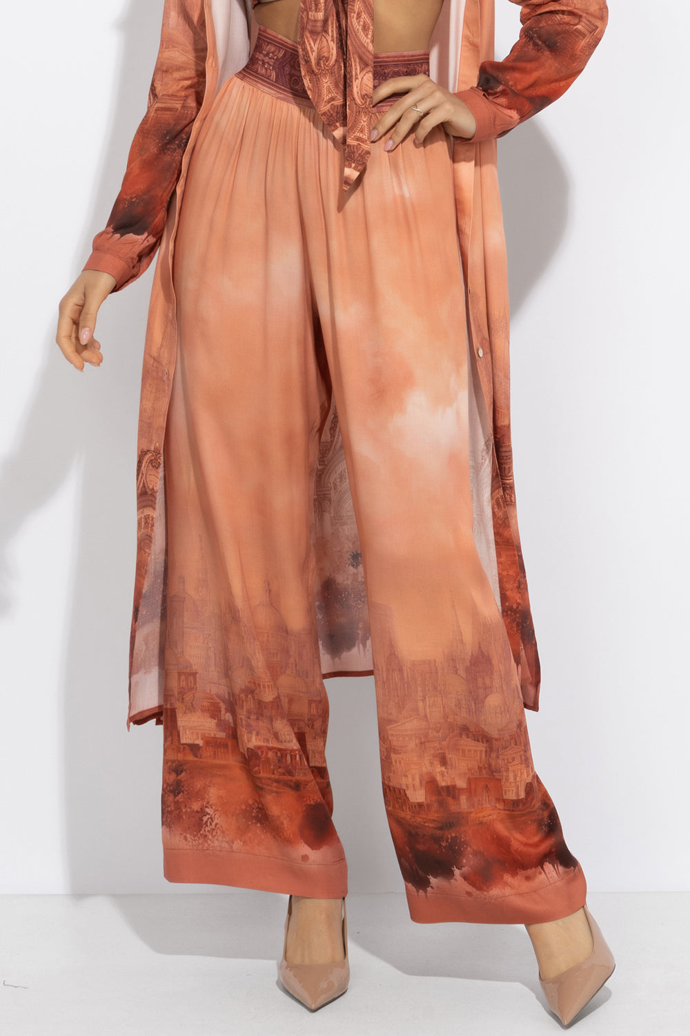 VISCOSE WIDE-LEG TROUSERS WITH ELASTIC WAIST - ANCIENT TOWN