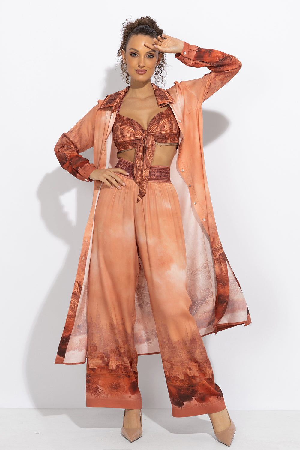 VISCOSE SHIRT DRESS WITH DETACHABLE BELT - ANCIENT TOWN