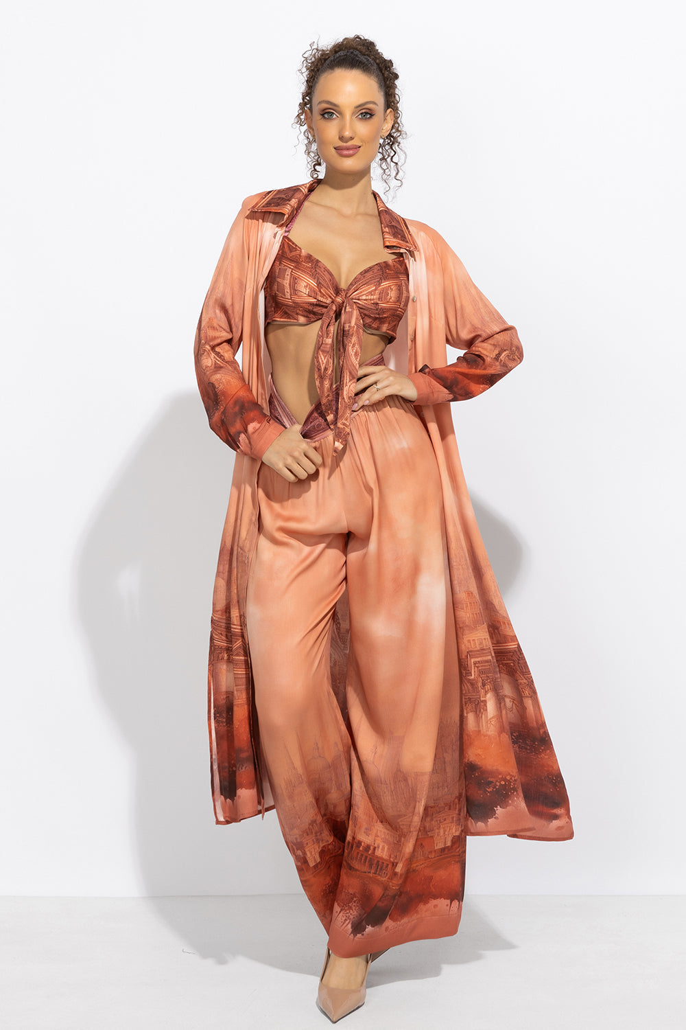 VISCOSE WIDE-LEG TROUSERS WITH ELASTIC WAIST - ANCIENT TOWN