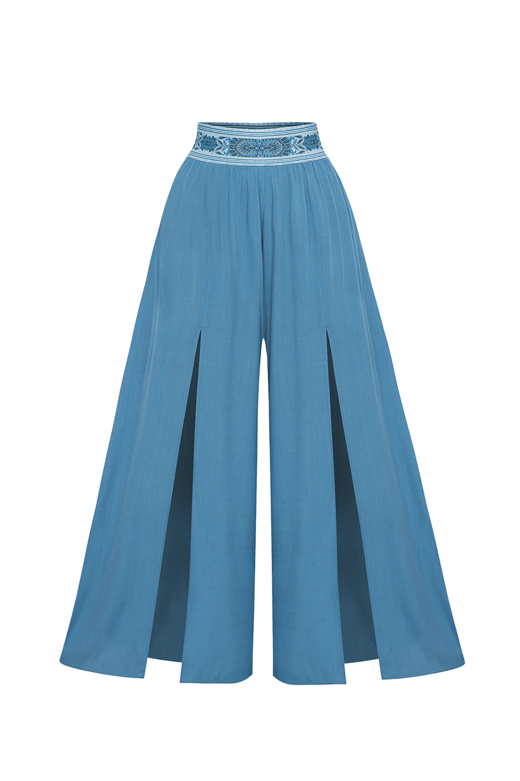 PANTALON EN VISCOSE BLEU CIEL AVEC FENTES - ESSENTIALS