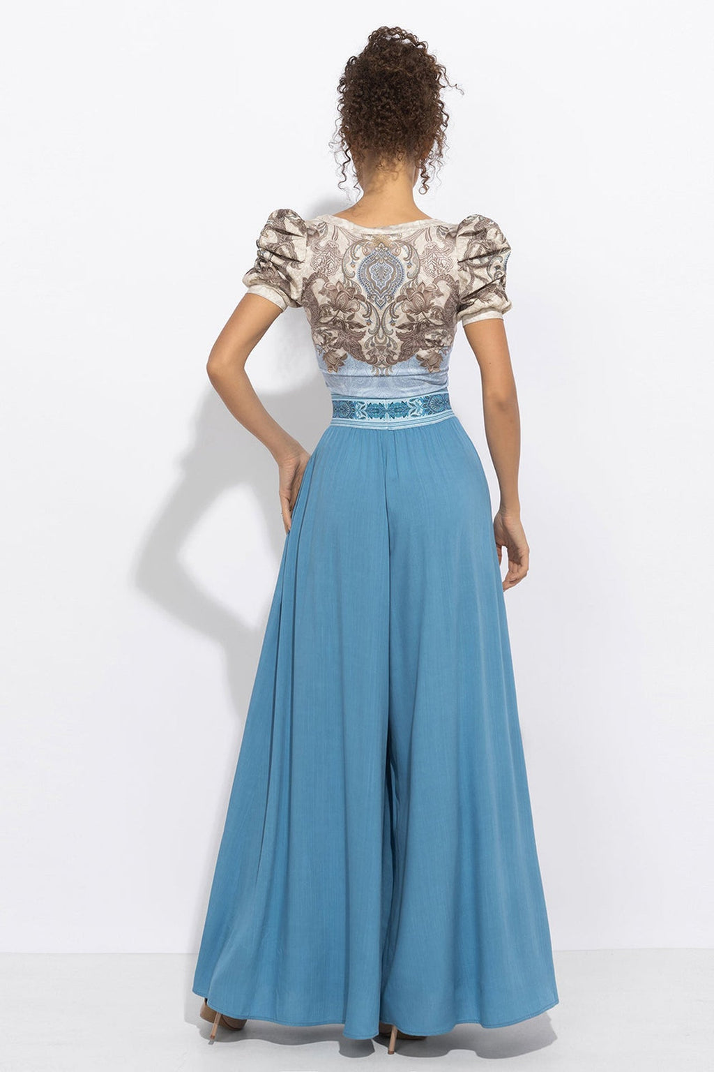 PANTALON EN VISCOSE BLEU CIEL AVEC FENTES - ESSENTIALS