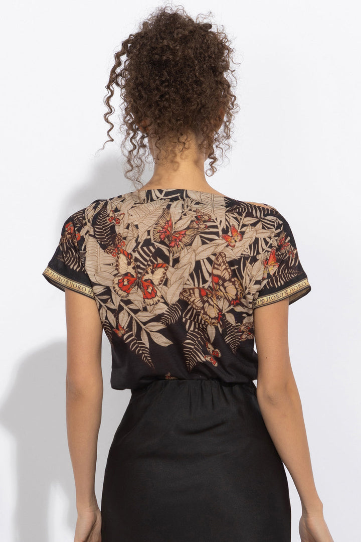 RELAXED FIT DROPPED SHOULDER BLOUSE - MIDNIGHT BUTTERFLIES JIORO БЛУЗА СЪС СВОБОДЕН СИЛУЕТ И ПАДНАЛО РАМО - MIDNIGHT BUTTERFLIES JIORO