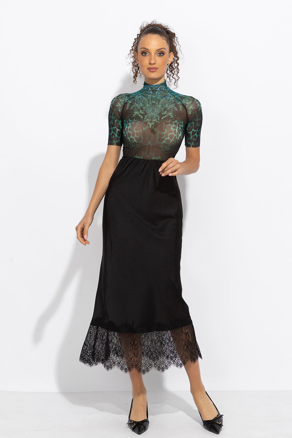 SHORT SLEEVE MESH BODYSUIT - LEO NEON GREEN JIORO БОДИ С КЪС РЪКАВ ОТ МРЕЖА - LEO NEON GREEN JIORO