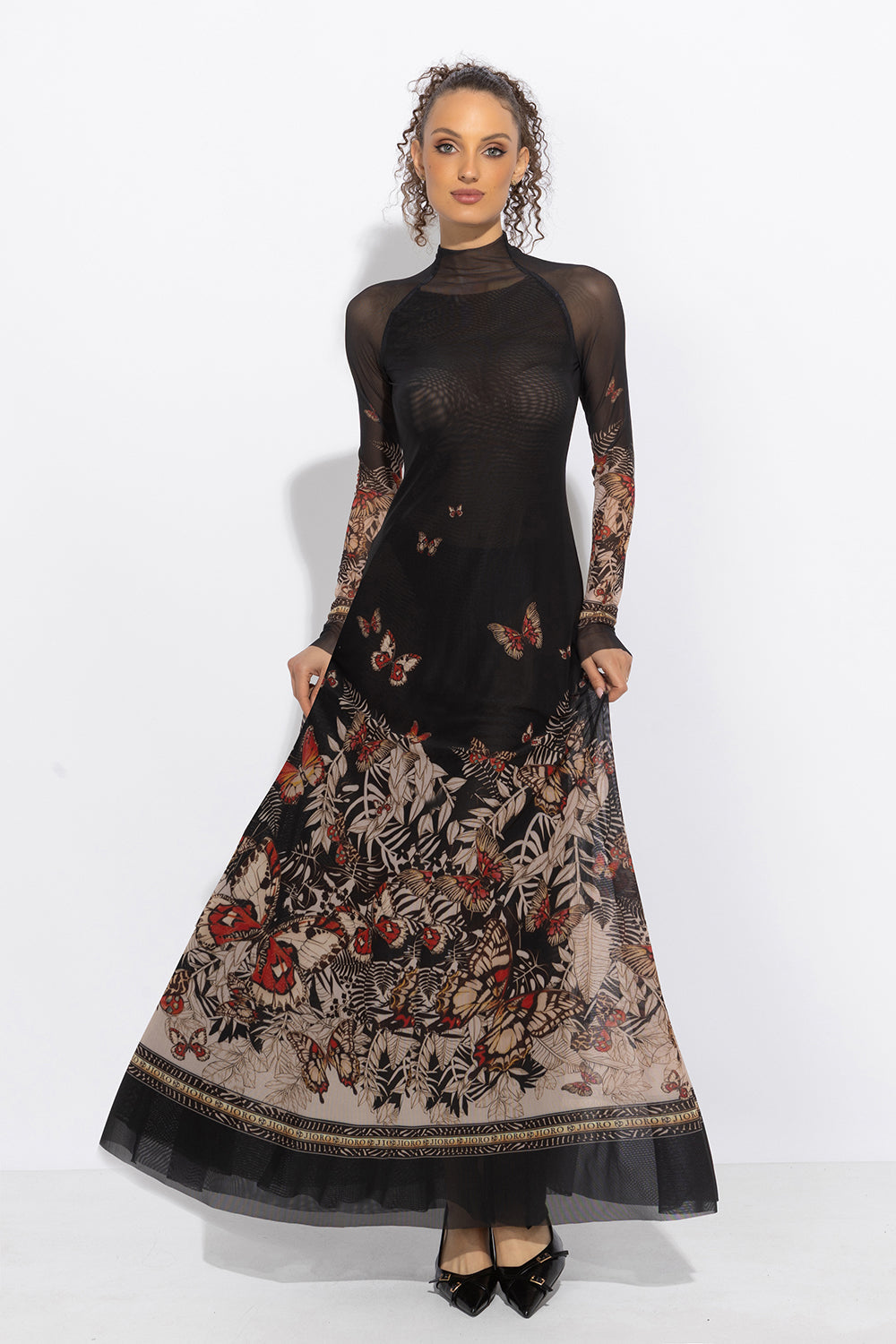LONG FINE NET DRESS - MIDNIGHT BUTTERFLIES JIORO ДЪЛГА РОКЛЯ ОТ ФИНА МРЕЖА - MIDNIGHT BUTTERFLIES JIORO