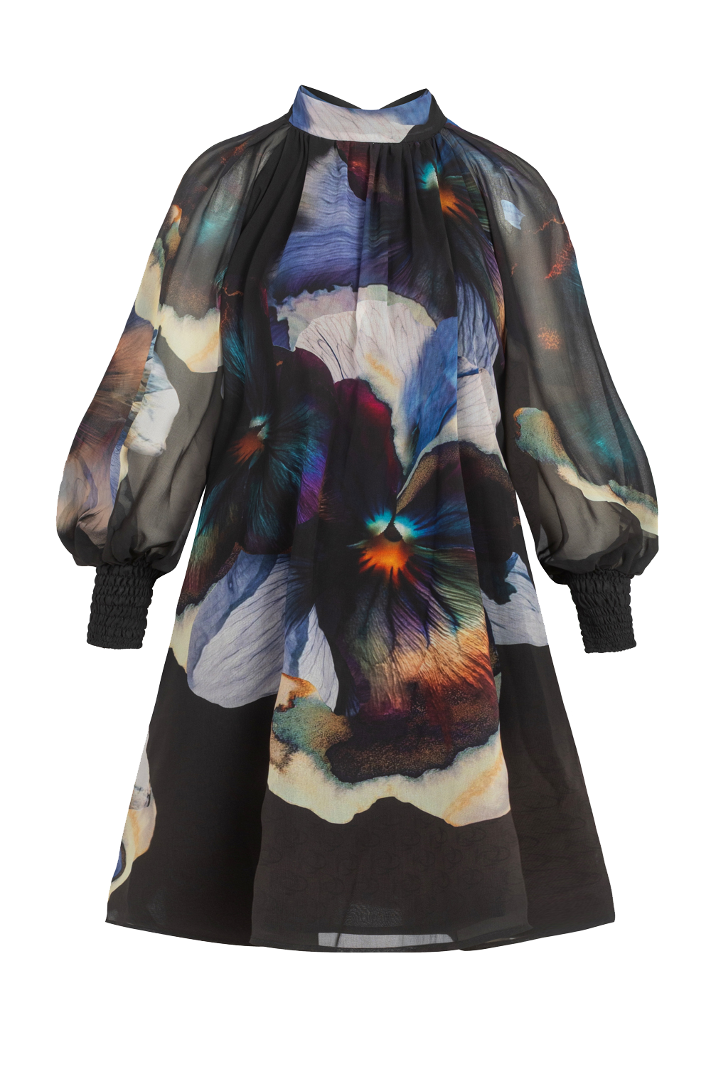 RELAXED DRESS WITH BALLOON RAGLAN SLEEVES AND BACK TIE - VIOLET JIORO СВОБОДНА РОКЛЯ ОТ ФРЕНСКИ ШИФОН С РЕГЛАН РЪКАВ И ВРЪЗКА НА ГЪРБА - VIOLET JIORO