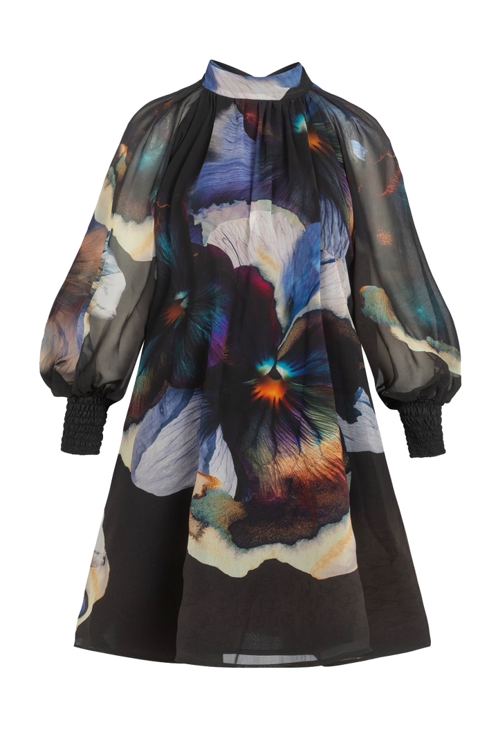 RELAXED DRESS WITH BALLOON RAGLAN SLEEVES AND BACK TIE - VIOLET JIORO СВОБОДНА РОКЛЯ ОТ ФРЕНСКИ ШИФОН С РЕГЛАН РЪКАВ И ВРЪЗКА НА ГЪРБА - VIOLET JIORO
