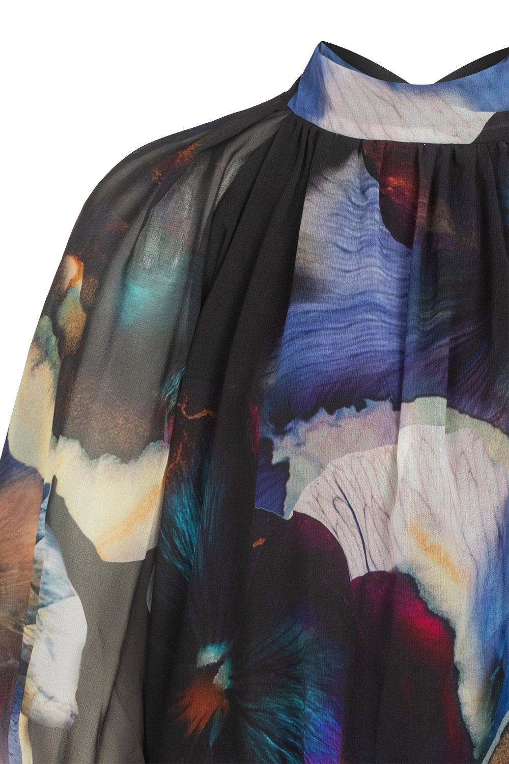 RELAXED DRESS WITH BALLOON RAGLAN SLEEVES AND BACK TIE - VIOLET