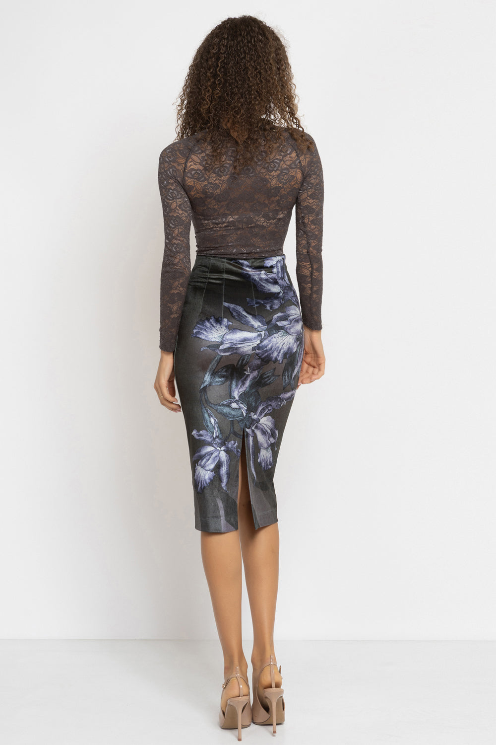 KNEE-LENGTH VELVET SKIRT -  ORCHID ICE JIORO ПОЛА ДО КОЛЯНОТО ОТ КАДИФЕ - ORCHID ICE JIORO