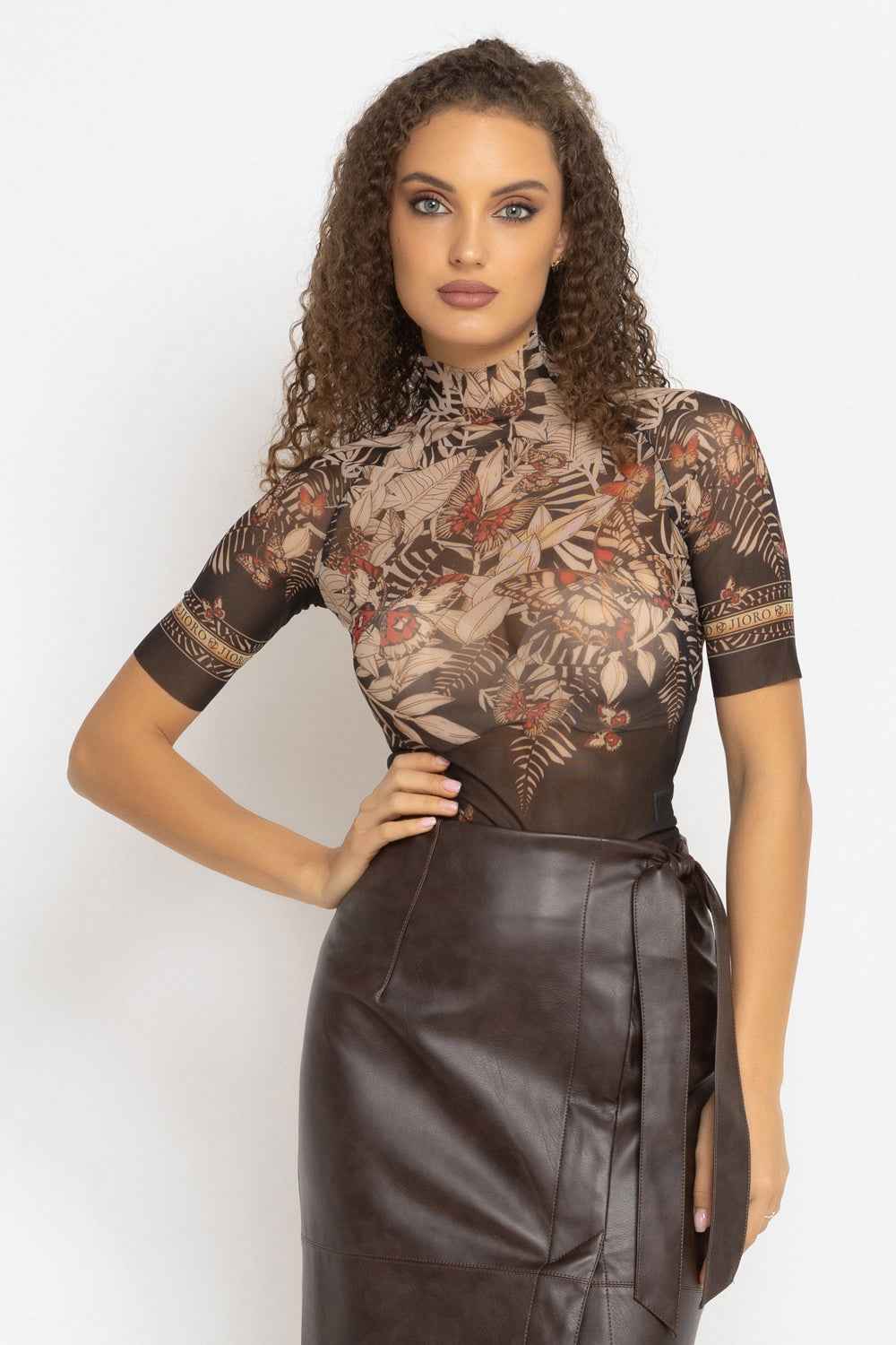 LINED SHORT SLEEVE MESH BODYSUIT - MIDNIGHT BUTTERFLIES