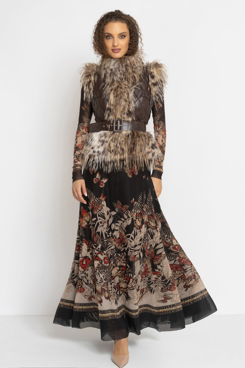 LEATHER-EFFECT GILET WITH SERVAL FUR TEXTURE - ESSENTIALS JIORO ЕЛЕК С ЕФЕКТ НА КОЖА И ИМИТАЦИЯ НА КОСЪМ SERVAL - ESSENTIALS JIORO