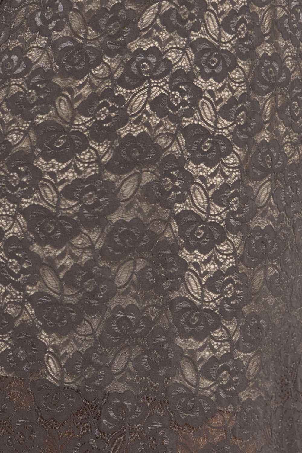 LONG A-LINE LACE DRESS WITH BOAT NECKLINE IN MOCHA - ESSENTIALS