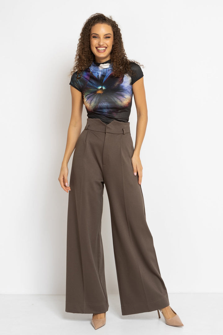 VISCOSE BLEND HIGH-WAISTED TROUSERS IN MOCHA - ESSENTIALS - Fashion Roots