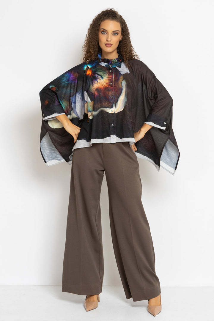 VISCOSE BLEND HIGH-WAISTED TROUSERS IN MOCHA - ESSENTIALS - Fashion Roots