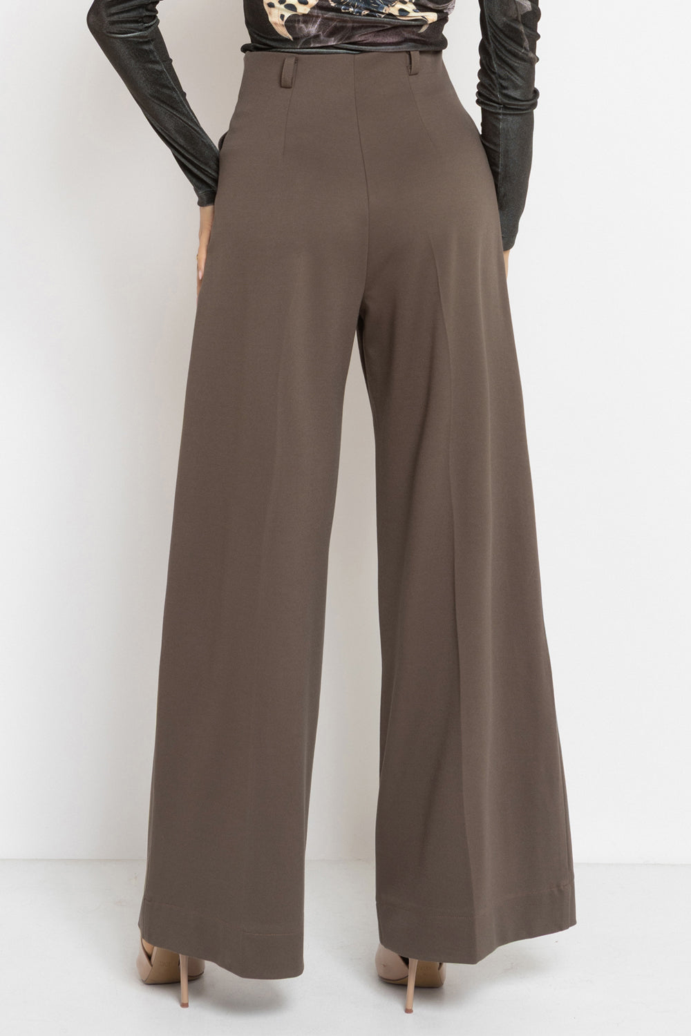 VISCOSE BLEND HIGH-WAISTED TROUSERS IN MOCHA - ESSENTIALS - Fashion Roots