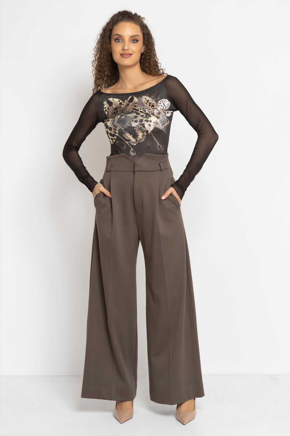 BLOUSE WITH NET SLEEVE - LEO ORCHID JIORO БЛУЗА С РЪКАВИ ОТ МРЕЖА - LEO ORCHID JIORO