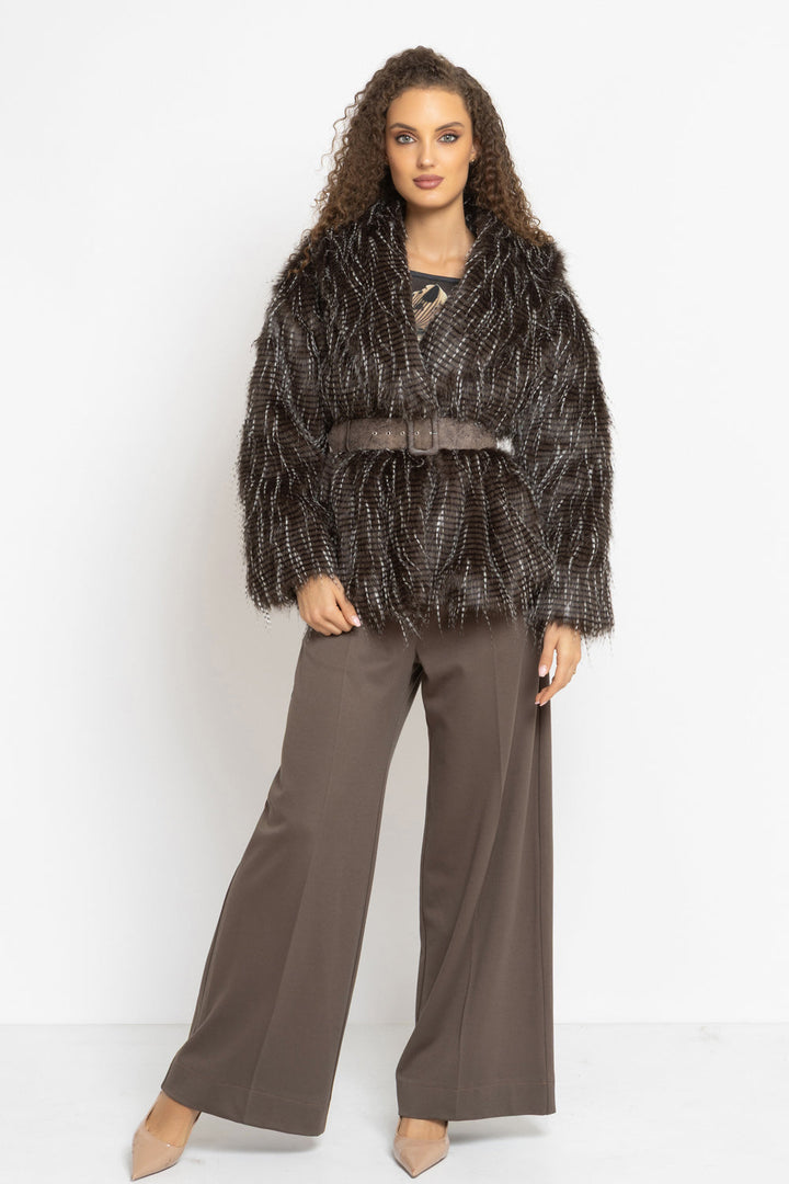 VISCOSE BLEND HIGH-WAISTED TROUSERS IN MOCHA - ESSENTIALS - Fashion Roots