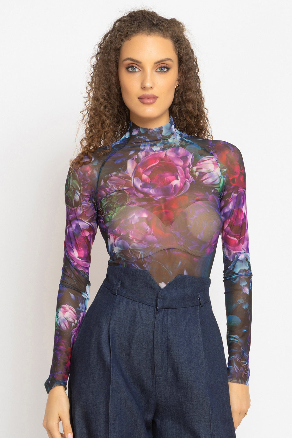 LONG SLEEVE MESH BODYSUIT - PEONIES JIORO БОДИ ОТ МРЕЖА С ДЪЛЪГ РЪКАВ - PEONIES JIORO